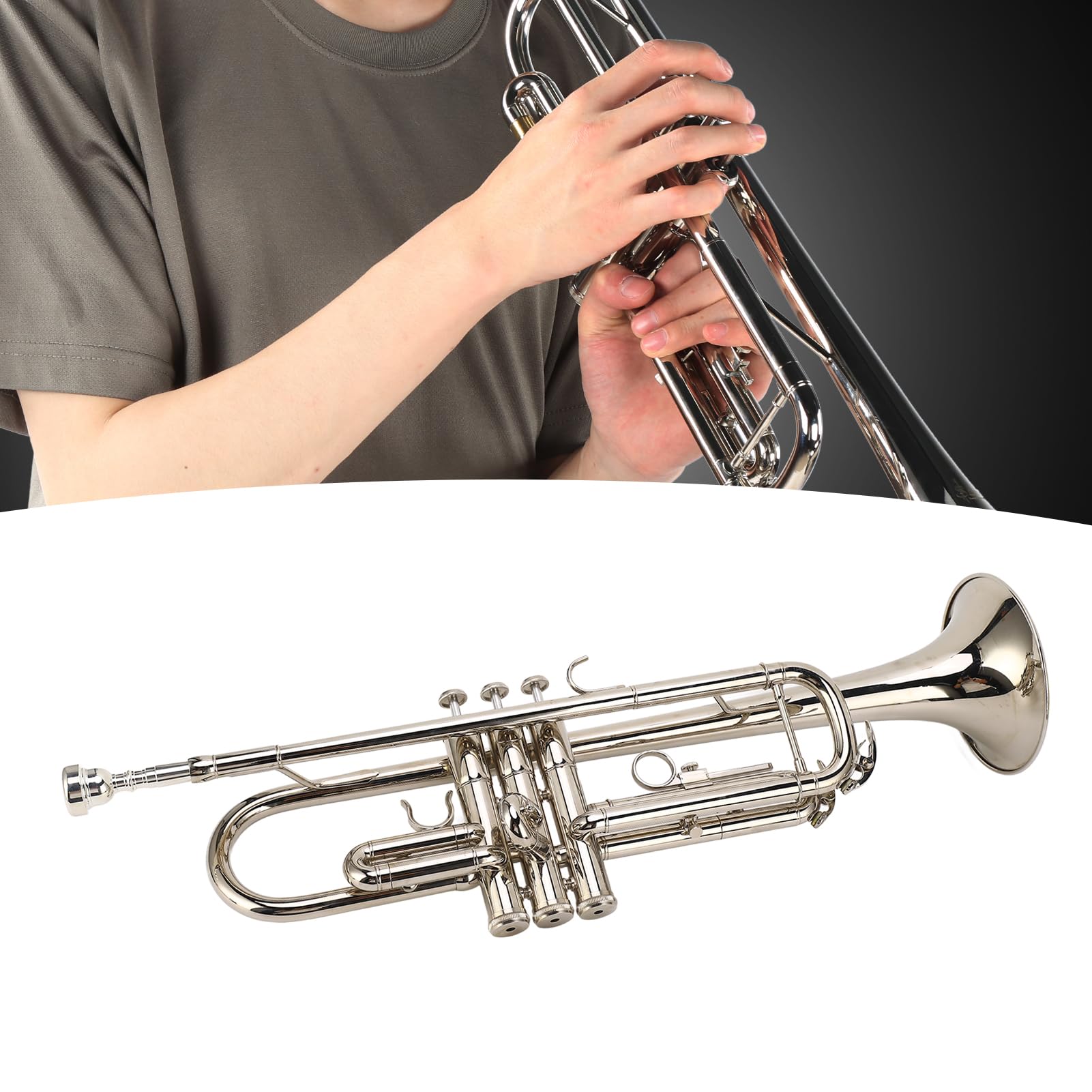 Trompette en Sib à tonalité Vive, Instrument de Musique Standard avec Embout plaqué Argent pour Klaxon Fort et Mélodie Chantée, livré avec des Accessoires pour Jouer