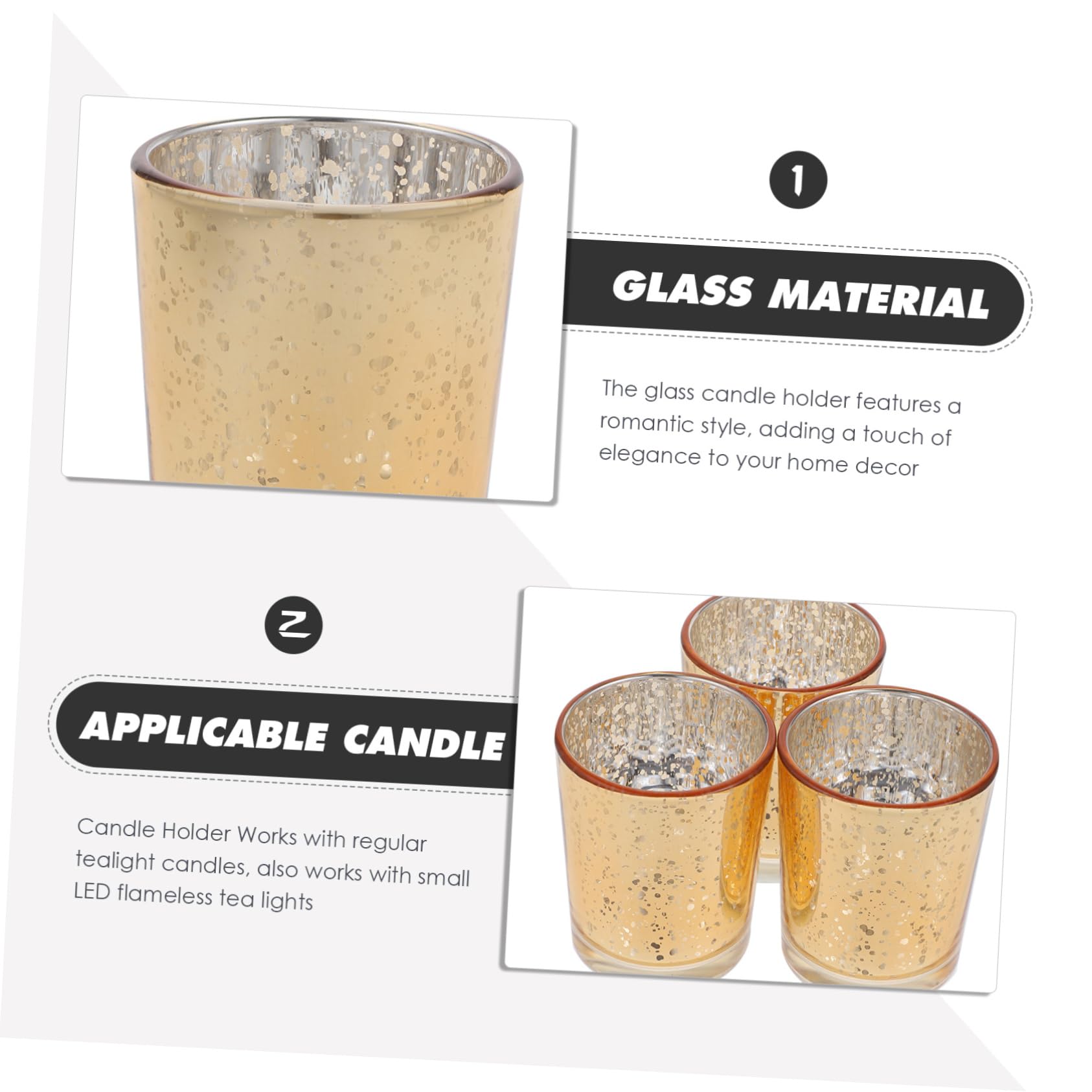 Portavelas de Cristal Dorado 12 Piezas para Velas de Té | Vidrio, Diseño Elegante de Aire Antiguo, Centro de Mesa y Decoración de Sobremesa