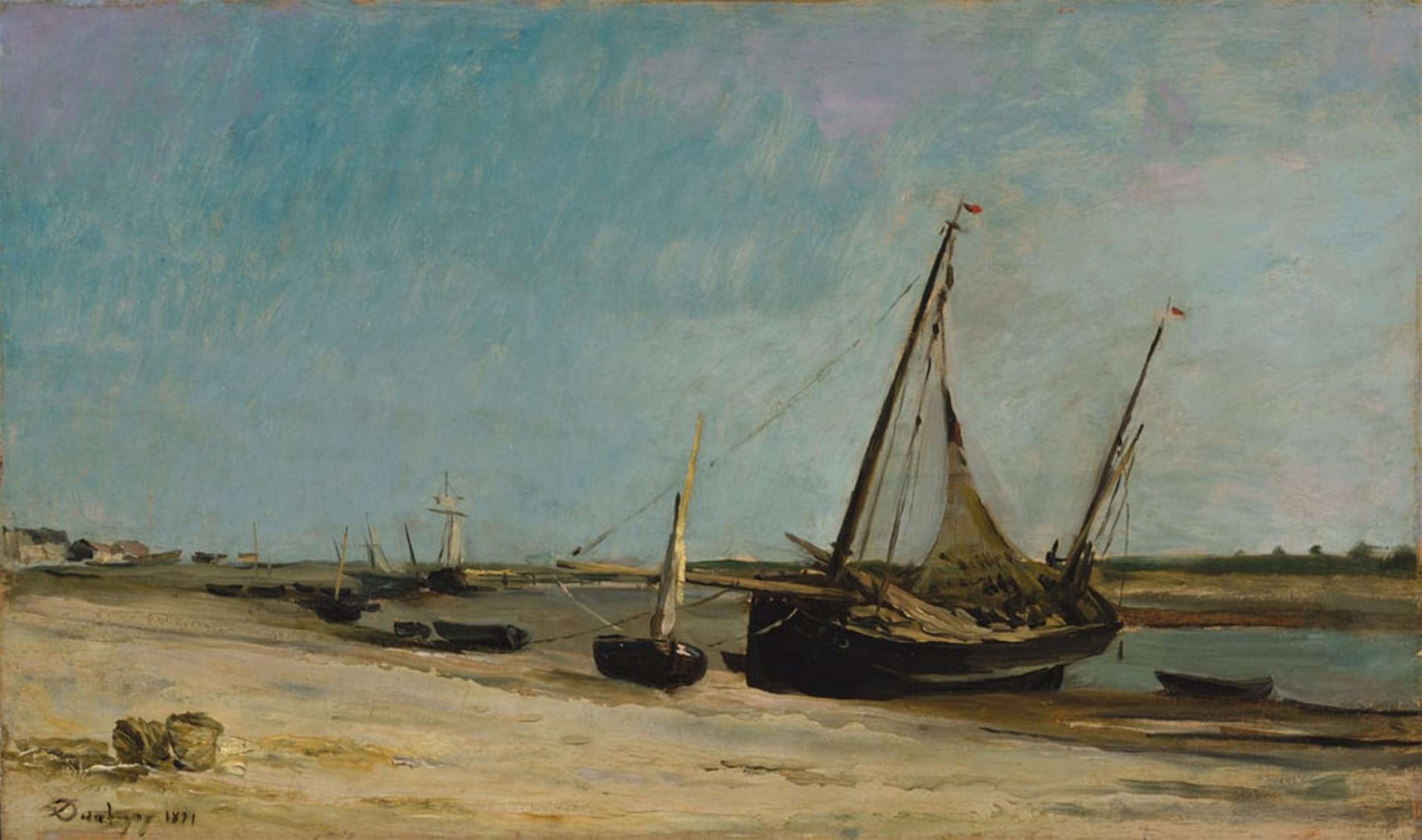Lienzo artístico Barche in al mare a Étaples de Daubigny con acabado premium 60x90cm 5