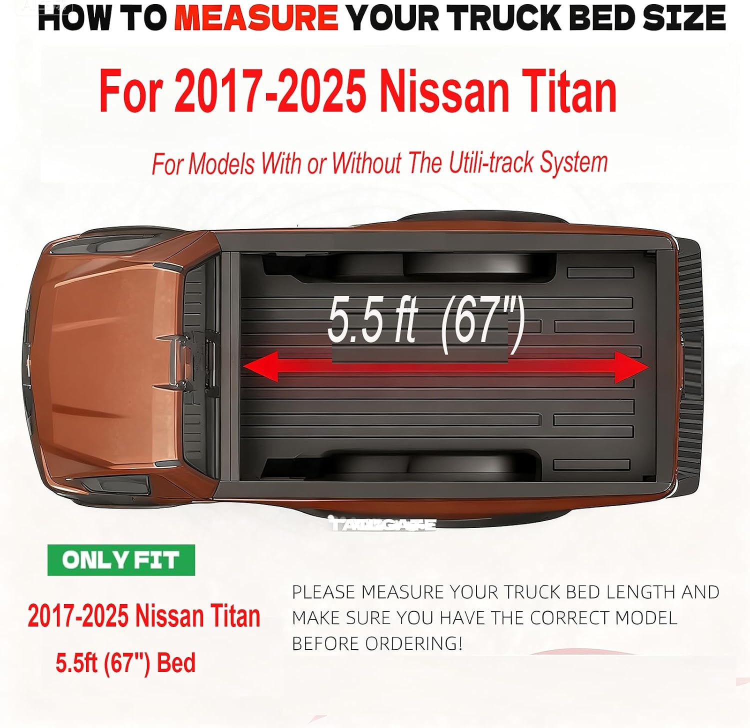 Soft Tri-Fold Truck Bed Tonneau Cover for 2017-2025 Nissan Titan 5.5ft (67") Bed, Leakproof & Security, 2025 Nissan Titan Accessories |for Models With or Without The Utili-Track System|