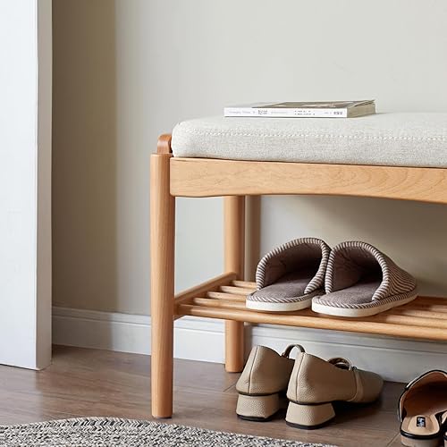 Miniatura 7 de Banco pequeño de almacenamiento de zapatos de madera maciza, banco moderno para zapatos con cojín suave, organizador de entrada y espacios pequeños