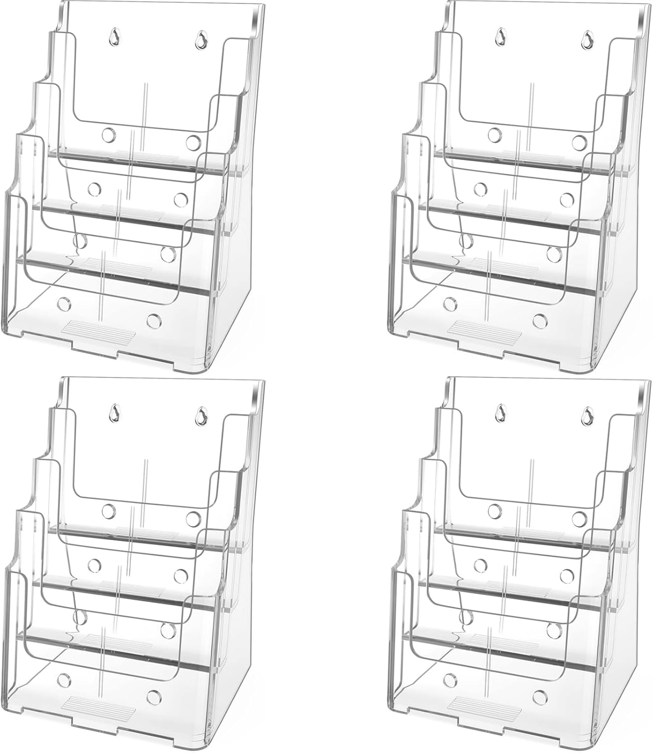 MaxGear Acrylic Brochure Holder 8.5 x 11 inch, 4 Tier Clear Literature Organizer Magazine Stand Display with Removable Divider for 4 x 9 inch Brochures, Pamphlet, Wall Mount or Countertop, 4 Pack