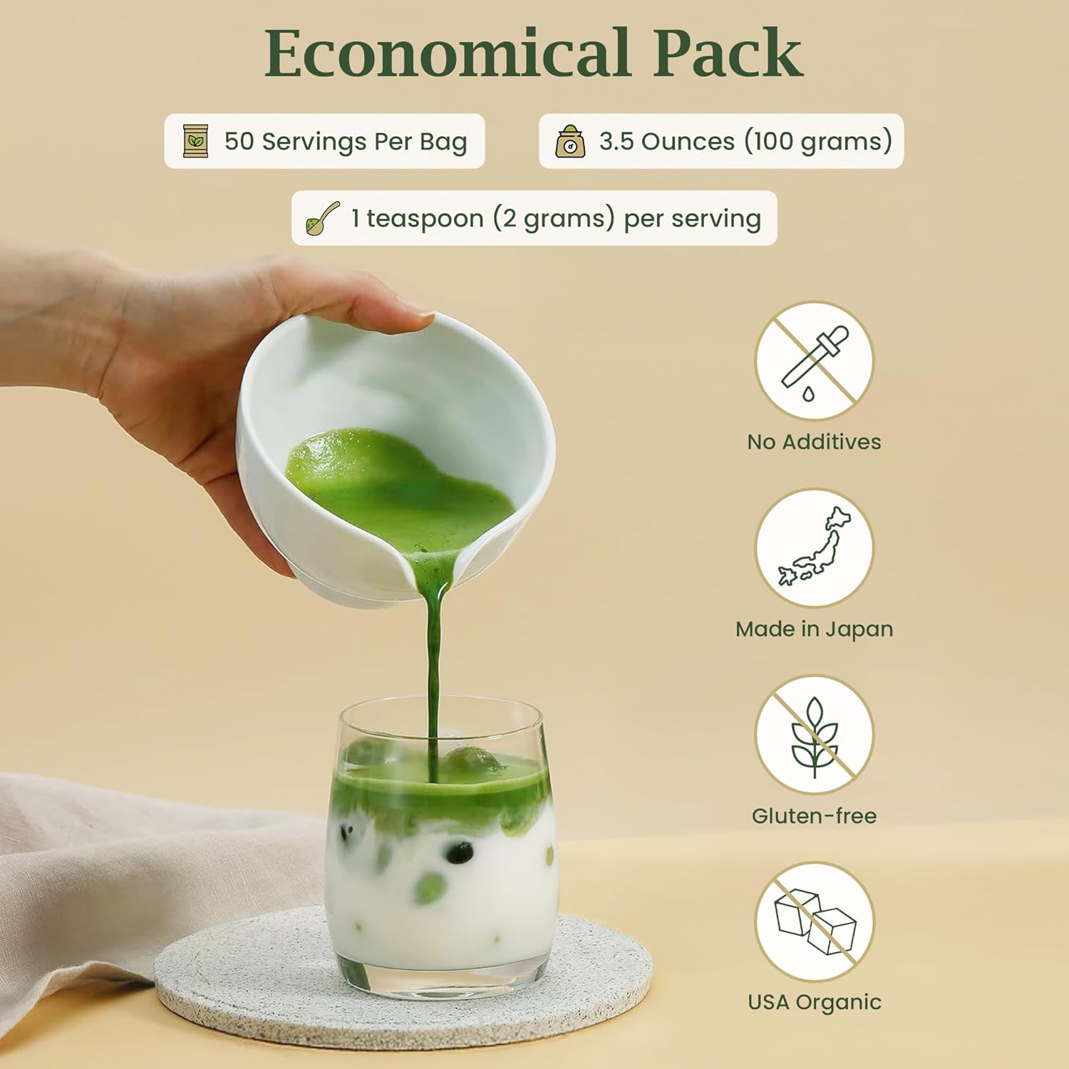 BENBU Matcha Powder - USDA Organic Ceremonial Grade, First Harvest, Stone-Milled in Japan, Authentic Japanese Green Tea, No Additives, 3.5 oz (100g) Pouch