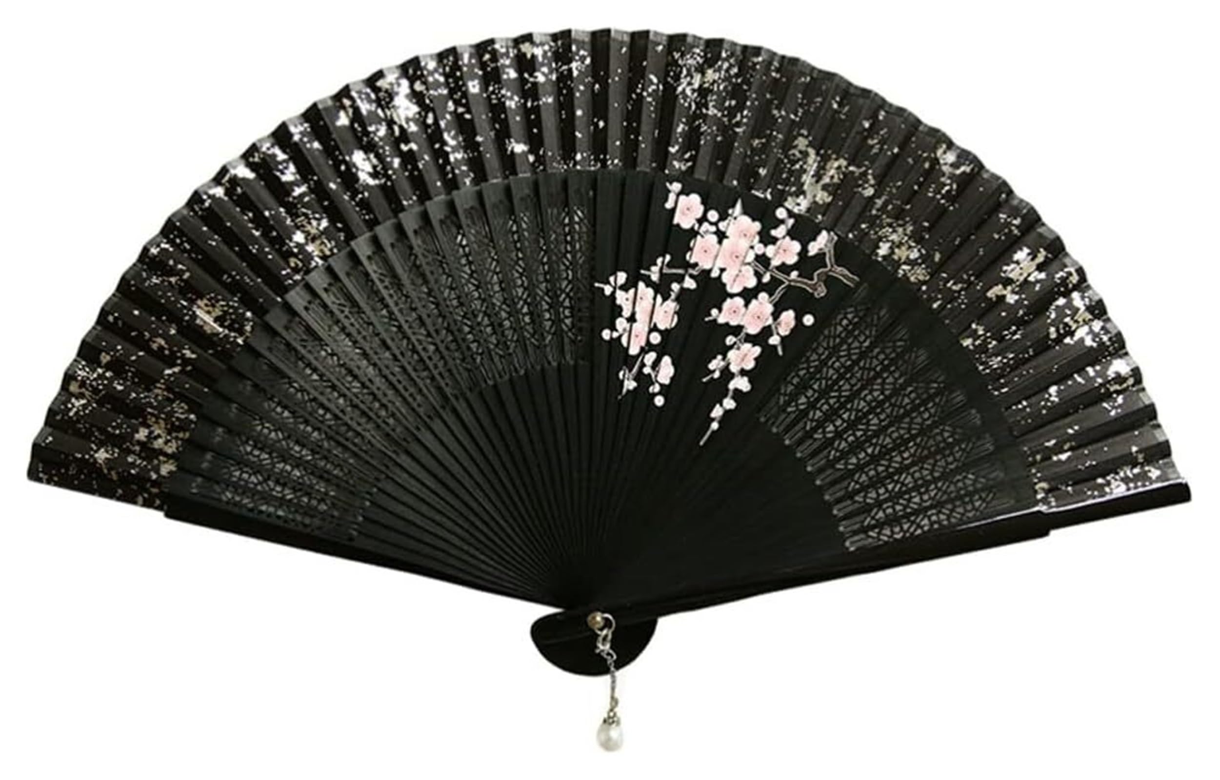 SUNMME Folding Fans Women's Hollowed Hand Holding Fans Vintage Folding Fan Plum Creative Dance Fan for Wedding Decoration Gifts zwart Decorative