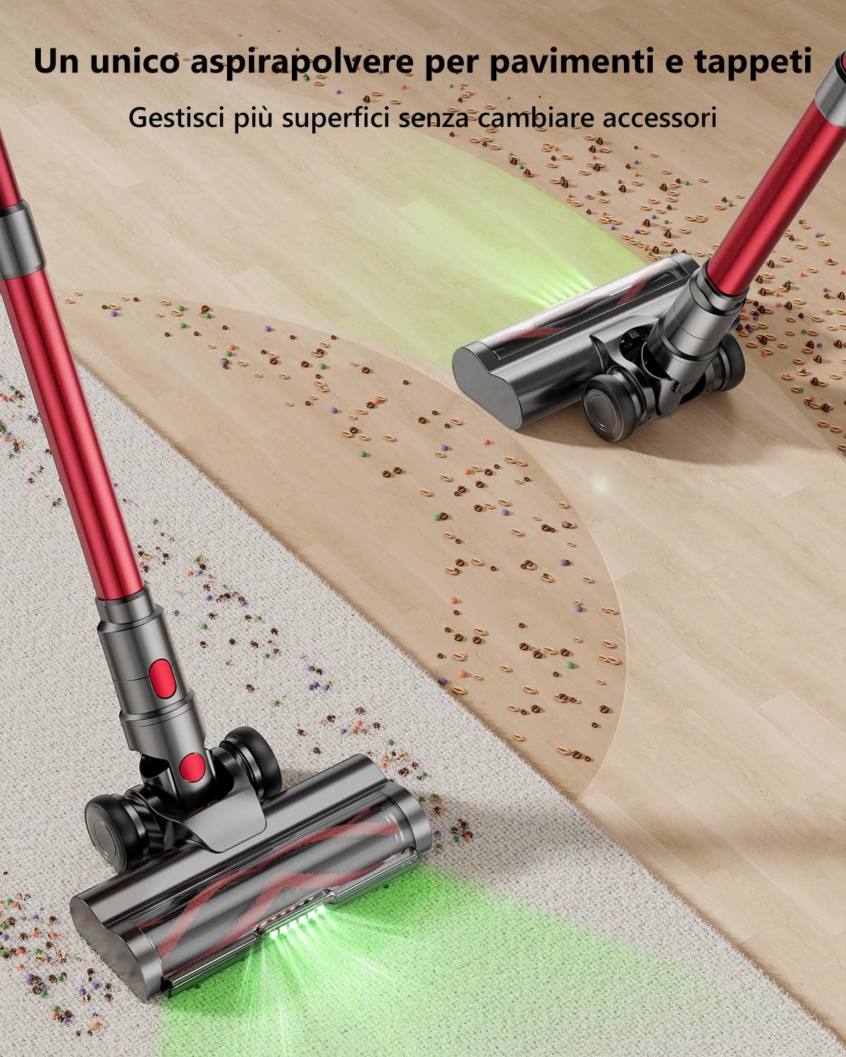 60Kpa&600W Aspirapolvere Senza Fili, 75Mins Scopa Elettrica Senza Aspirapolvere Senza Fili Potente, 11 Stadi Filtrati con supporto di ricarica da parete/Schermo OLED Smart, Anti-Avvolgimento