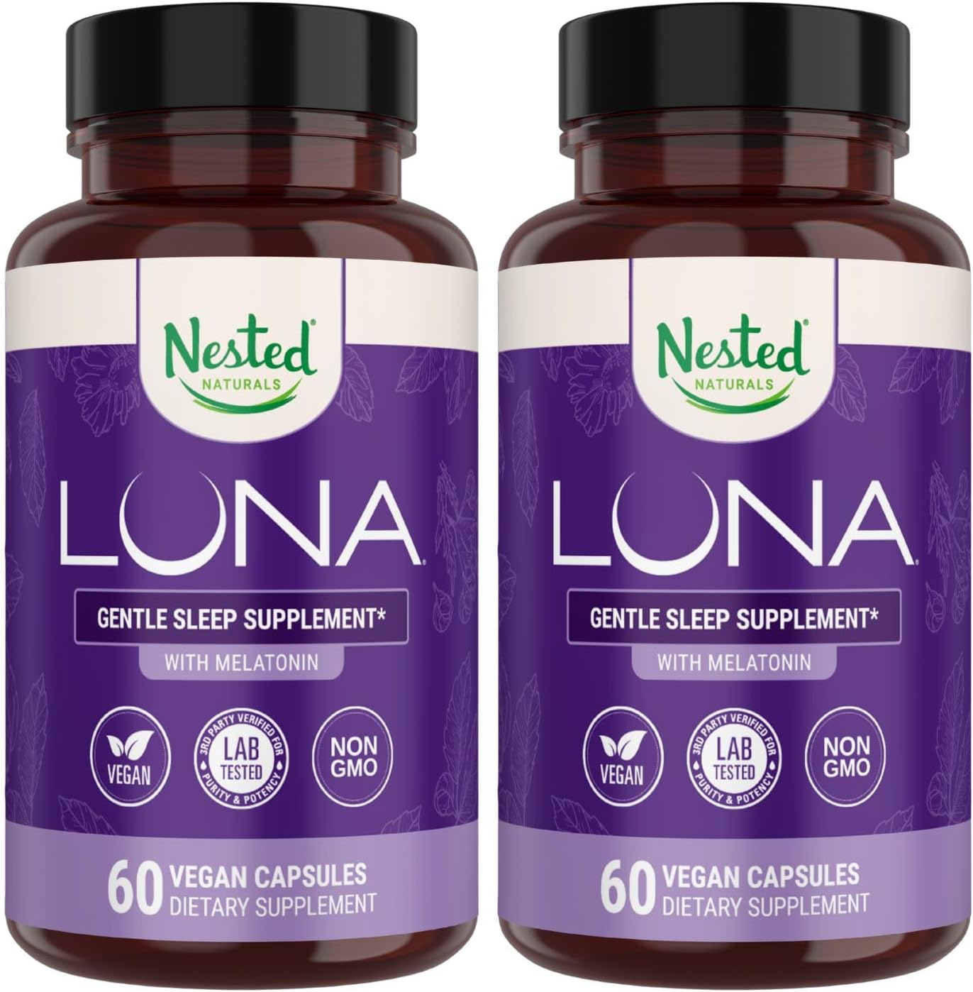Nested Naturals Luna Sleep Aid - Non-Habit Forming Natural Sleeping Pills for Adults with Naturally Sourced Ingredients - Valerian Root, Melatonin, Chamomile, Lemon Balm, and More - 120 Vegan Capsules