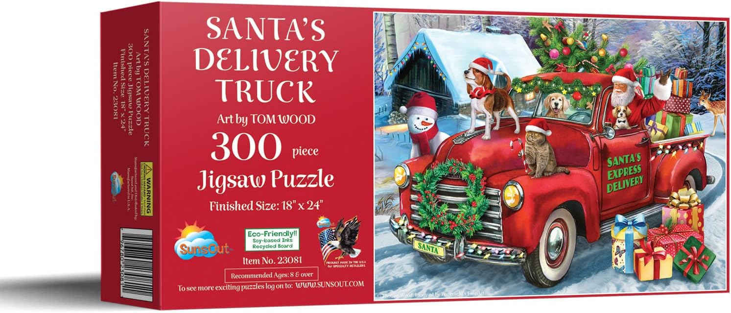 SUNSOUT INC - Santa's Delivery Truck - 300 pc Jigsaw Puzzle by Artist: Tom Wood - Finished Size 18" x 24" Christmas - MPN# 23081