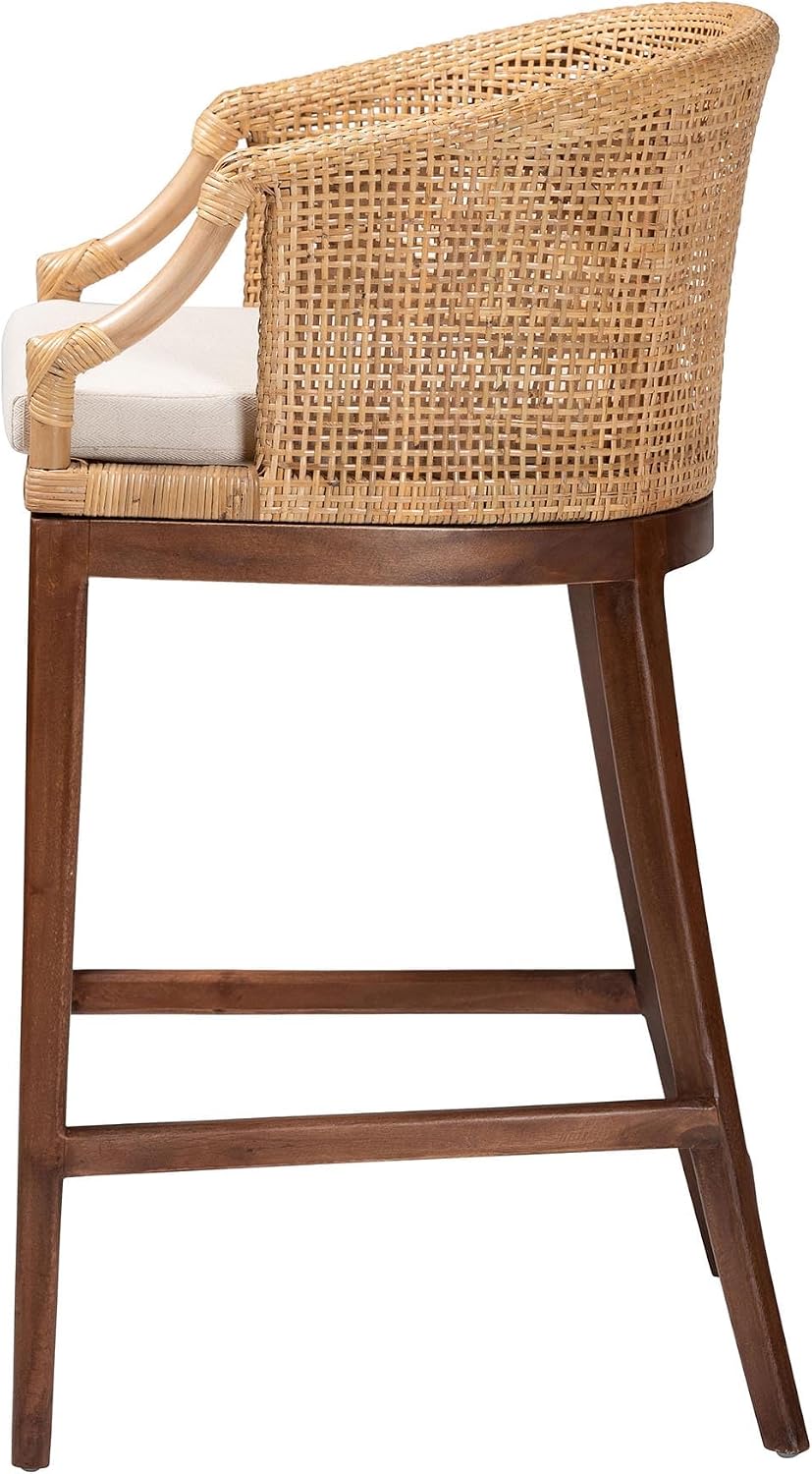 bali & pari Lumajang Bohemian Light Honey Rattan and Wood Bar Stool