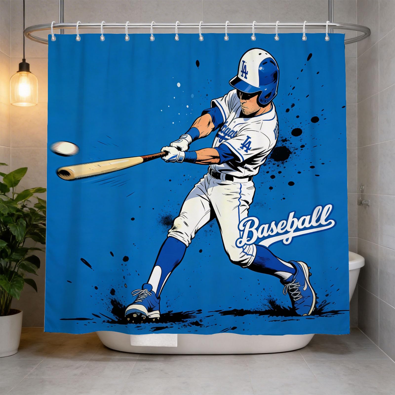Hongduo 3D Baseball Shower Curtain for Stalls Bathtubs Kids Teenagers Bathroom Decor Shower Curtain Set Polyester Fabric Waterproof 200x200cm/79X79 Inch with Hooks