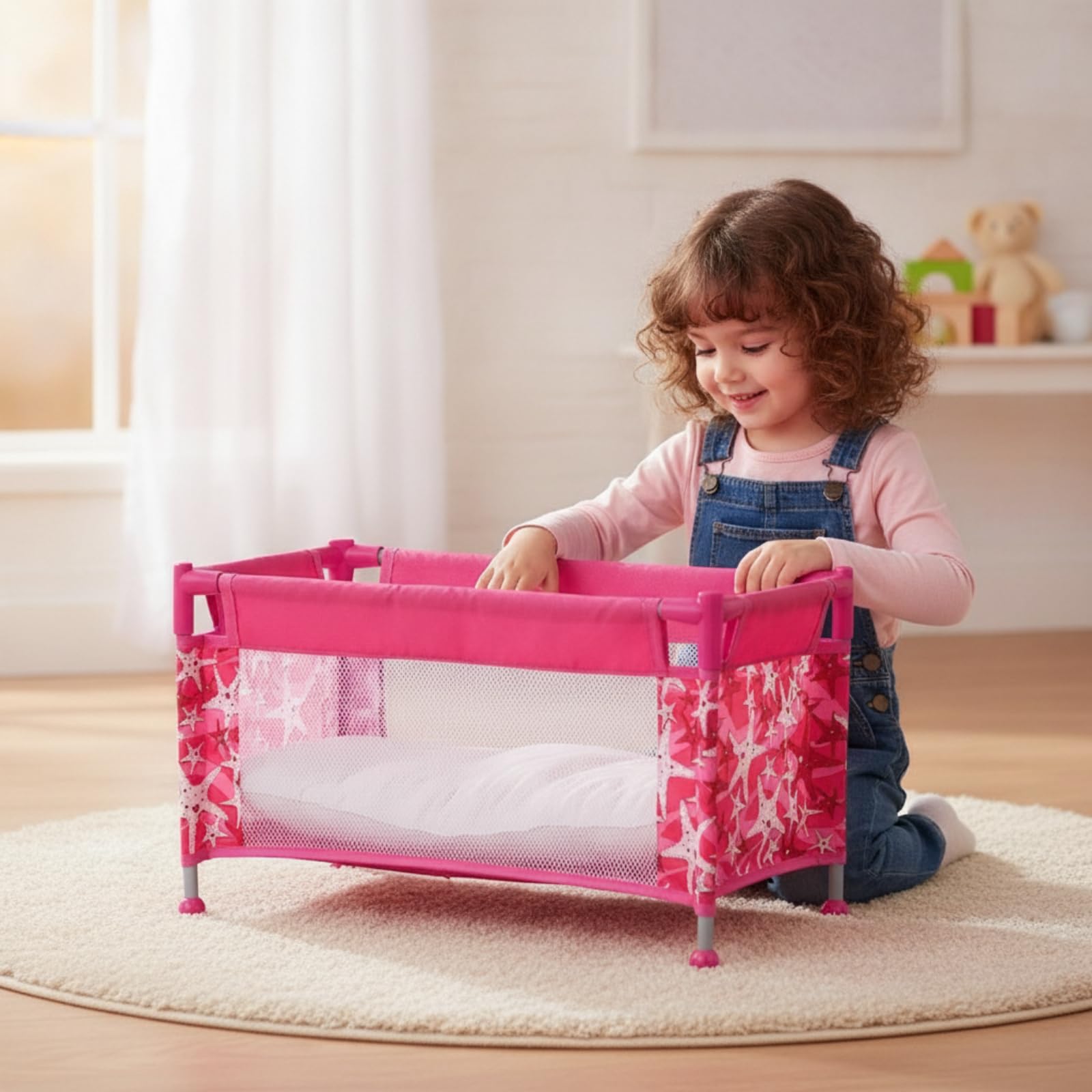 Letto da Gioco per Bambole Portatile | Stabile, Letto per Bambole con Borsa il Trasporto, Rimovibile, Gioclo, Giochi di Ruolo, Asilo, Bambini, Tessuto Cuore