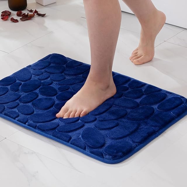MIULEE Bath Mats Non Slip Memory Foam Mat Bath Rug Bathroom Shower Mat Coral Fleece Softness Highly Absorbent Washable Bathroom Rug Bath Mats for Bathroom Kitchen Entrance 40x60 cm Navy Blue