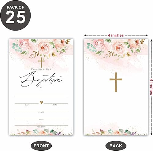 Miniatura 2 de Invitaciones florales de bautismo, 25 tarjetas de invitación de relleno con sobres, ceremonia de nombramiento de bautismo, decoraciones y