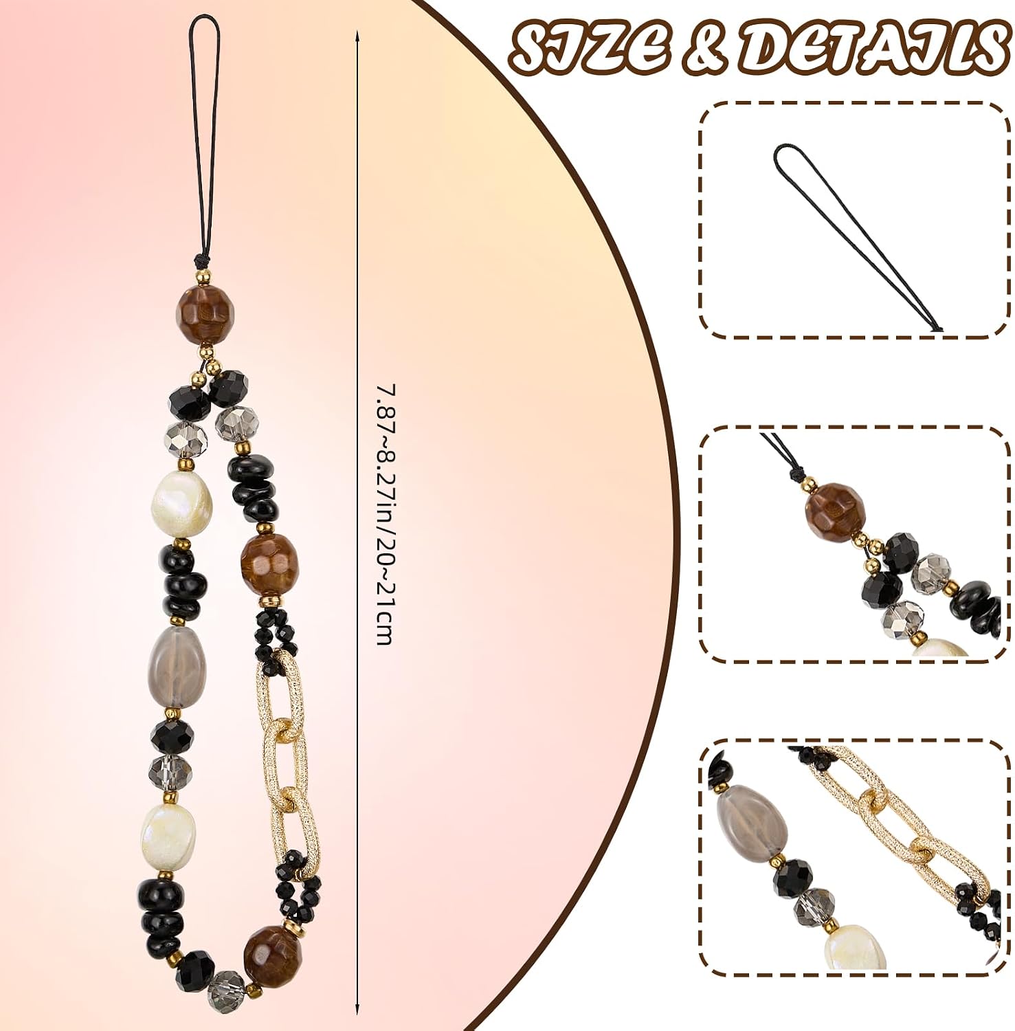 BEEFLYING Beaded Phone Wrist Strap Black Phone Charm Strap Wristlet Cellphone Chain Bracelet Lanyard for Keychain Bag Camera Car Key Pendant