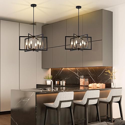 Miniatura 6 de Candelabro negro, lámpara de comedor geométrica de metal moderno industrial para casa de campo, sala de estar, entrada, cocina (bombillas E12 no