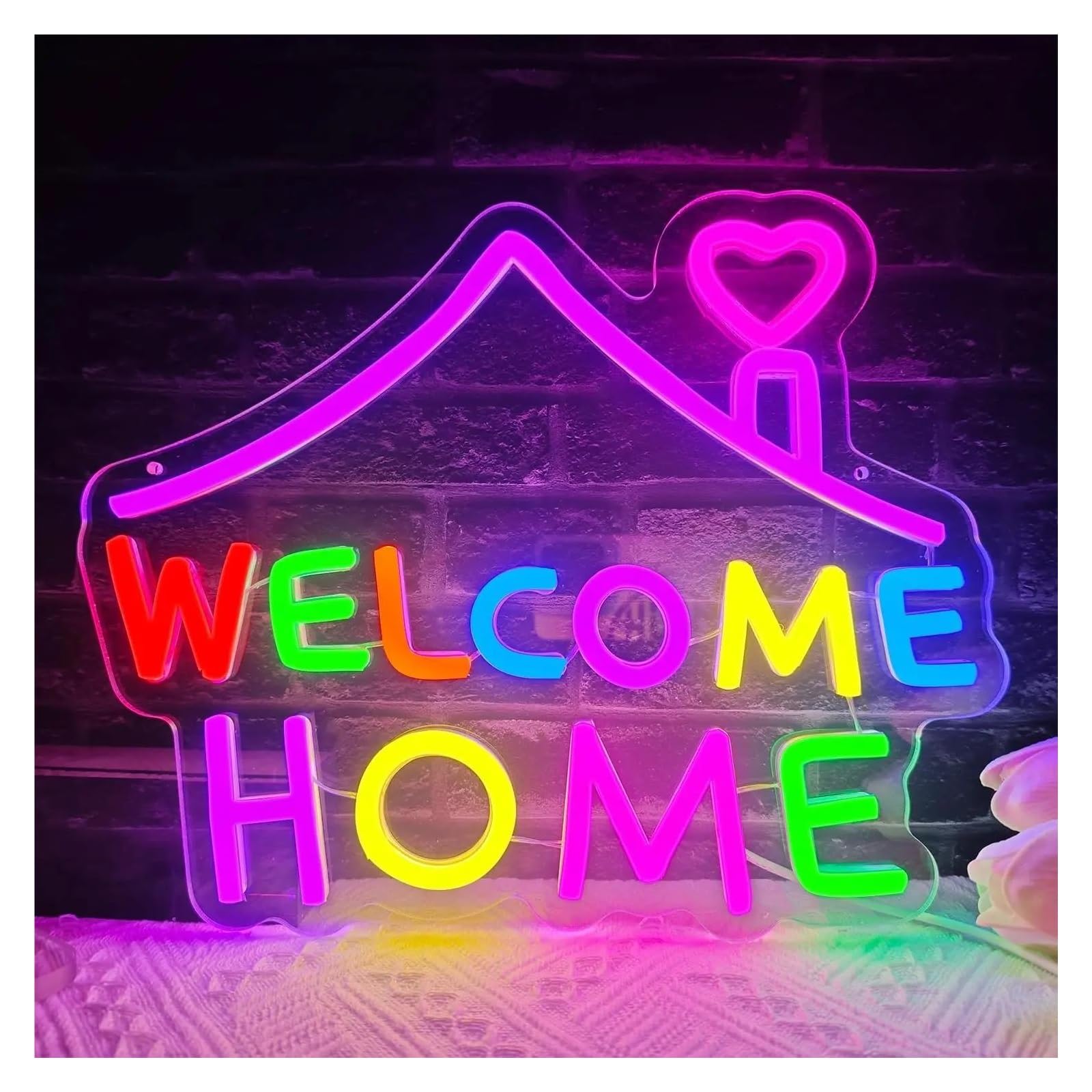 LEMST Sign Lamp Welcome Home Neon Sign Light Dimmable for Bedroom Room Hotel Birthday Party Home Art Decor Night Lamp 31cmx25cm