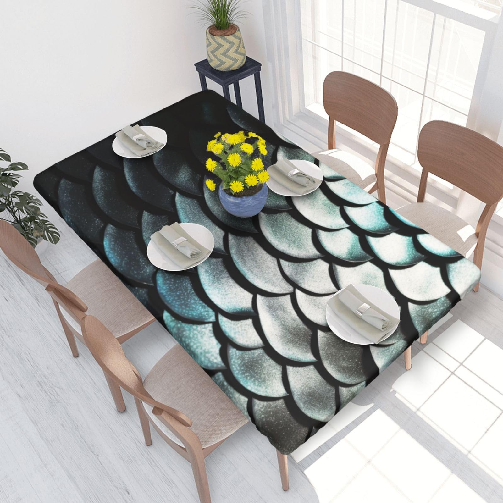 WPKJU Silver Fish Scale Printed Tablecloths 4ft Rectangular Table Covers Washable Polyester Decorative Table Cloth for Dining Table Picnic Wedding