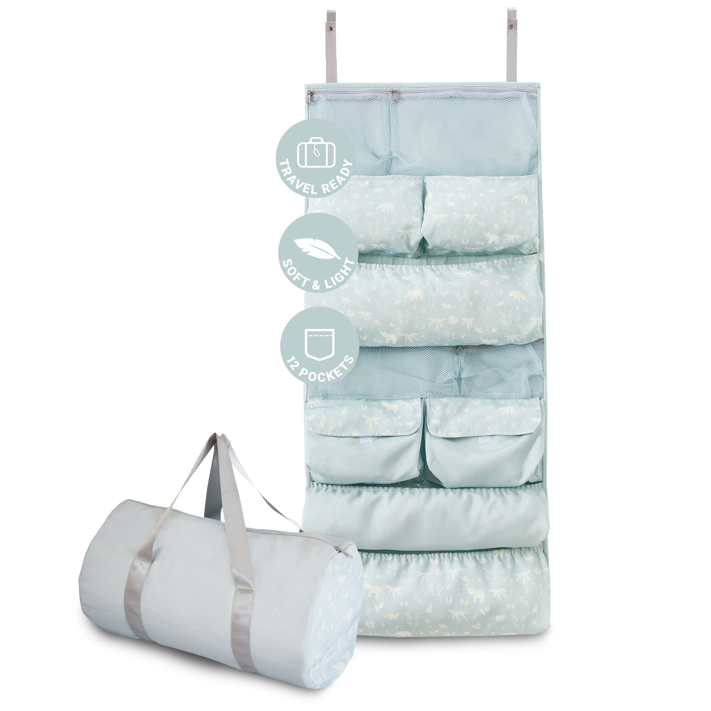 BabyToLove Roll n' Go Organizer Bag | Compact Diaper Bag with Storage Compartments | Travel Organizer for Baby Essentials | Green Tropic