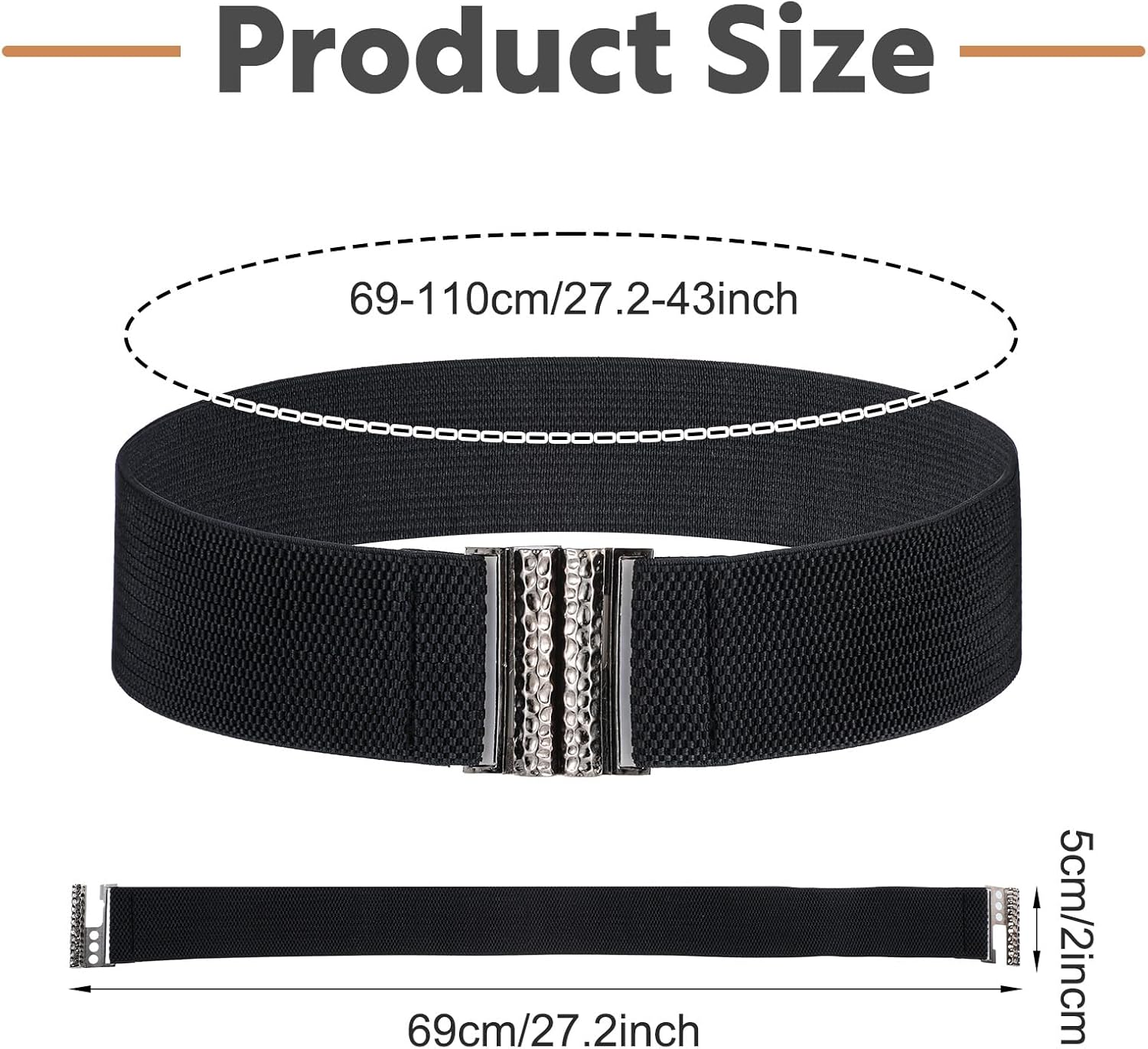 Elastic Belts for Women Stretch, 27.2 Inch Wide Stretchy Belts Vintage Black Adjustable Dress Belt with Gold Buckle Thick Ladies Waist Belt Plus Size Stylish Waistband - Image 4