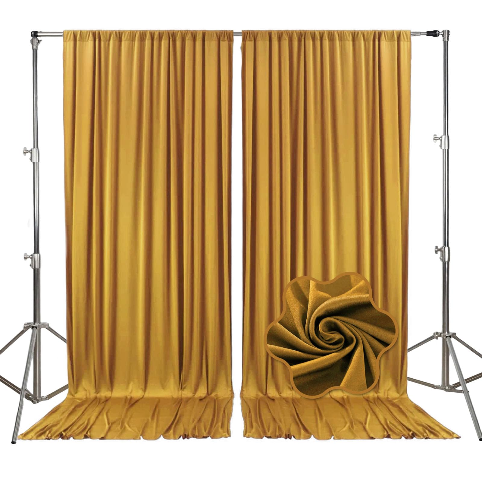 10ft x 10ft Gold Backdrop Curtains for Parties, Fabric Satin Background Curtain with Rod Pockets for Weddings, Birthday, Baby Shower, Photography,