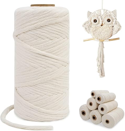 Cuerda de macramé de una sola hebra de 0.197 in x 110 yardas, cuerda de macramé de algodón natural de 0.197 in, cuerda de algodón grueso para colgar