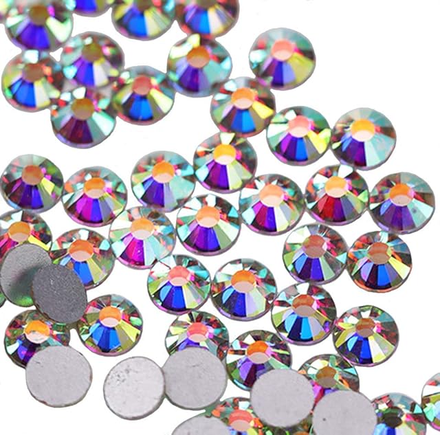 Jollin - Rhinestone da incollare con Base piatta, in vetro con taglio a Diamante, Cristallo AB., SS20 1440pcs