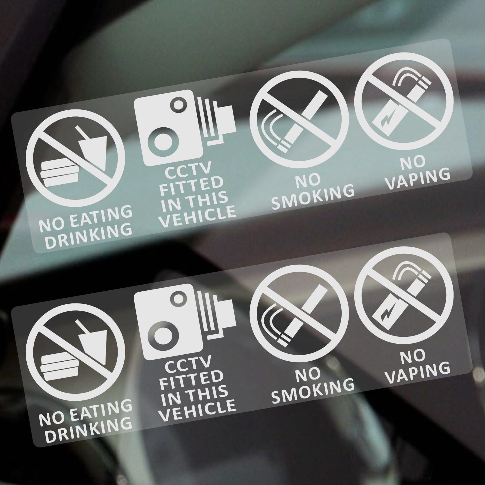 Platinum Place White On Cear 2 X T3 Vehicle Stickers No Eating Drinking Smoking Vaping Signs Cctv Fitted Security Protection Health And Safety Window Minicab Minibus Cab Van Bus Truck Notice Reverse 150X50mm White On Clear