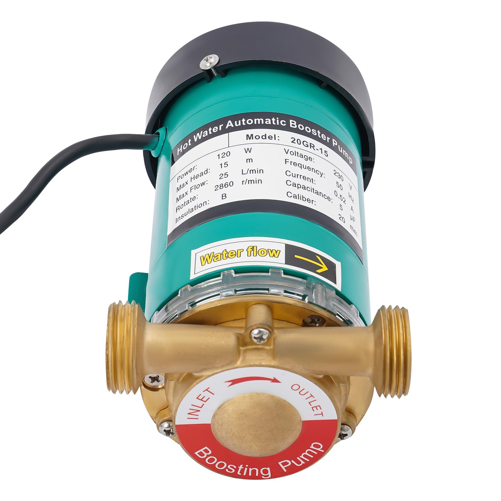 Pompa di aumento della pressione, pompa di circolazione dell'acqua, in acciaio inox, 230 V, pompa a pressione, 25 l/min, pompa per irrigazione per casa/doccia, sistema di riscaldamento a pavimento
