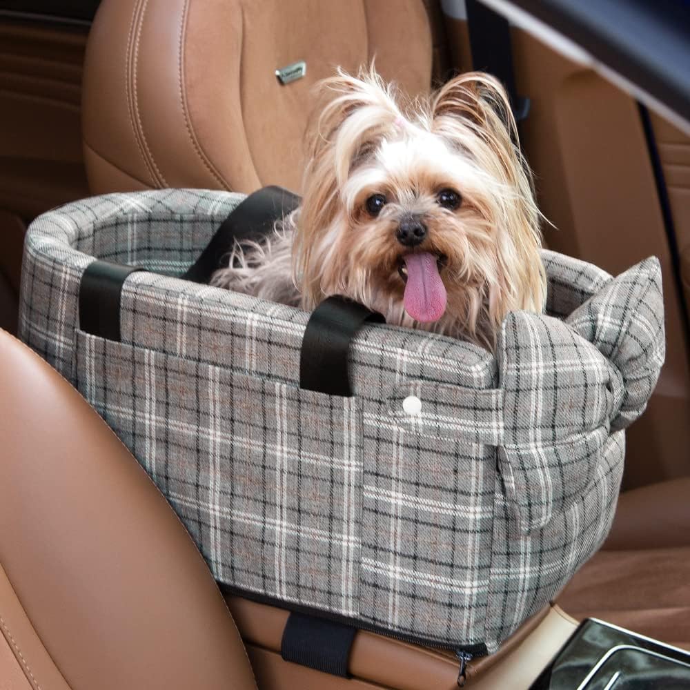 PJDDP Console Dog Car Seat, Center Console Pet Armrest Booster Seat Portable Washable Puppy Car Seat With Safety Tether And Removable Comfort Pillow, Travel Bags For Small Dogs Cats - View #2