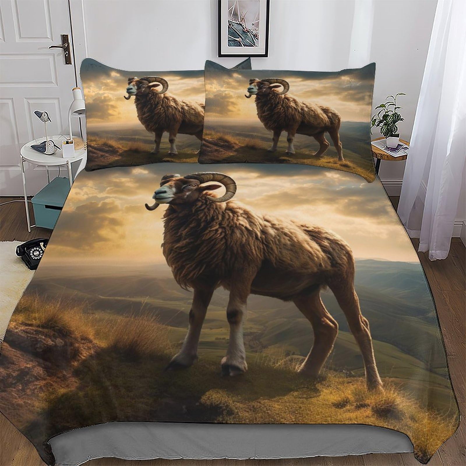 Housse couette chèvre microfibre anti-allergie 220x240cm anti-pli sans repassage