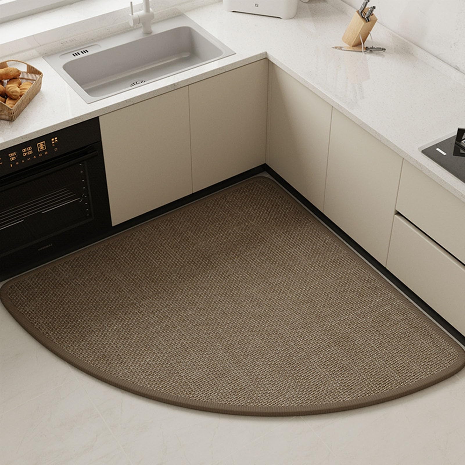 Tapis de cuisine d'angle incurvé, anti-fatigue, rembourré, en forme d'éventail, antidérapant, absorbant l'eau, lavable, pour zones en forme de L (couleur 5, 140 x 140 cm)