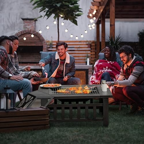 Miniatura 3 de Tangkula Fogata 3 en 1 chimenea cuadrada de acero de 32 pulgadas con pantalla de chispas rejilla de tronco parrilla de barbacoa póquer cubierta de