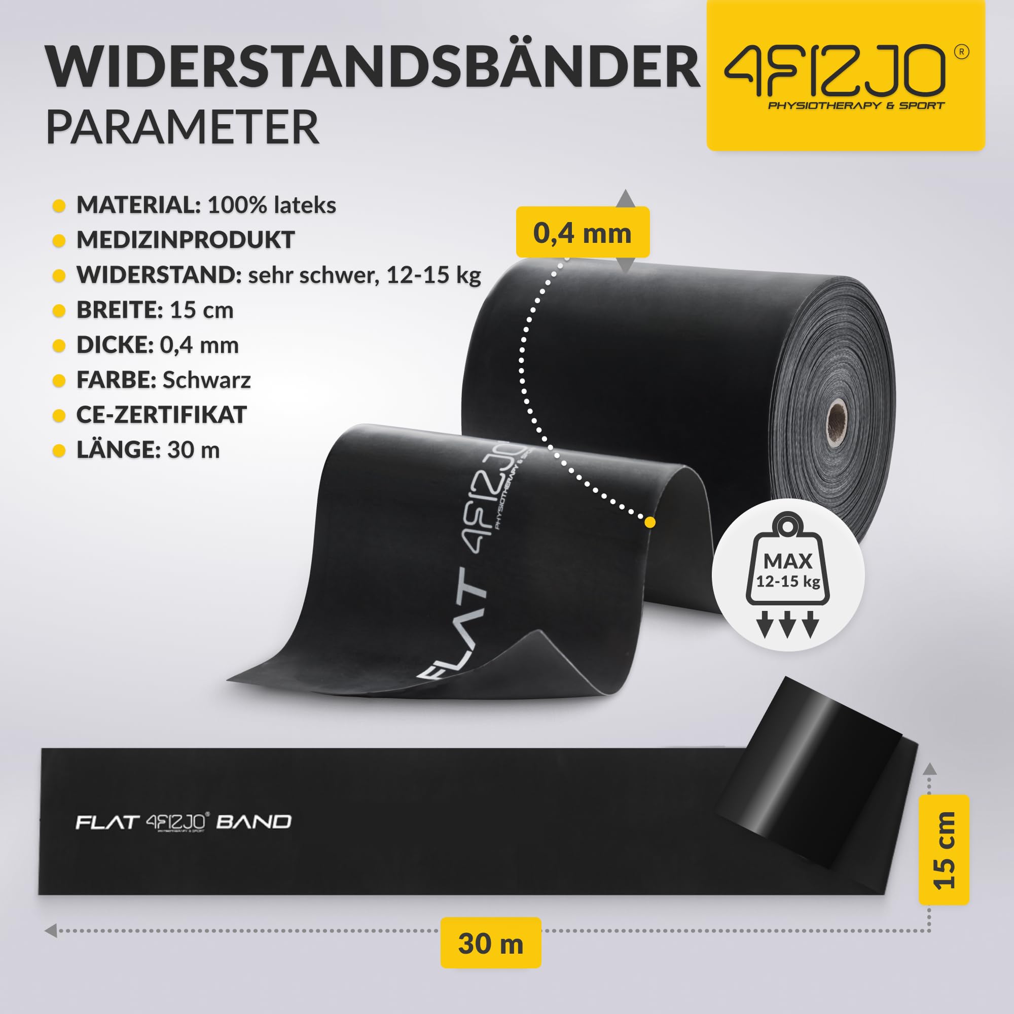 4FIZJO Latex Fitnessband, 30m, Widerstandsbänder krafttraining, Calisthenics Equipment, Trainingsband für Yoga, Gymnastikband, Rehabilitationsband