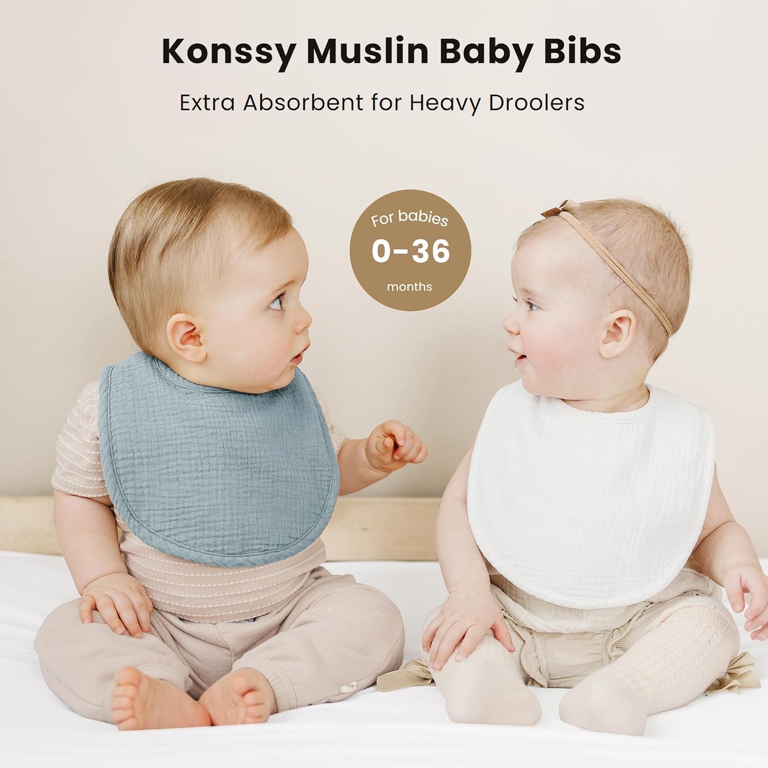  8-Pack Muslin Baby Bibs, Adjustable Fit for Drooling and Teething | Soft Absorbent, Drool Bibs for Baby Boys Girls, Cotton Front with Fleece Backing, Newborn to Toddler 0-36M thumbnail