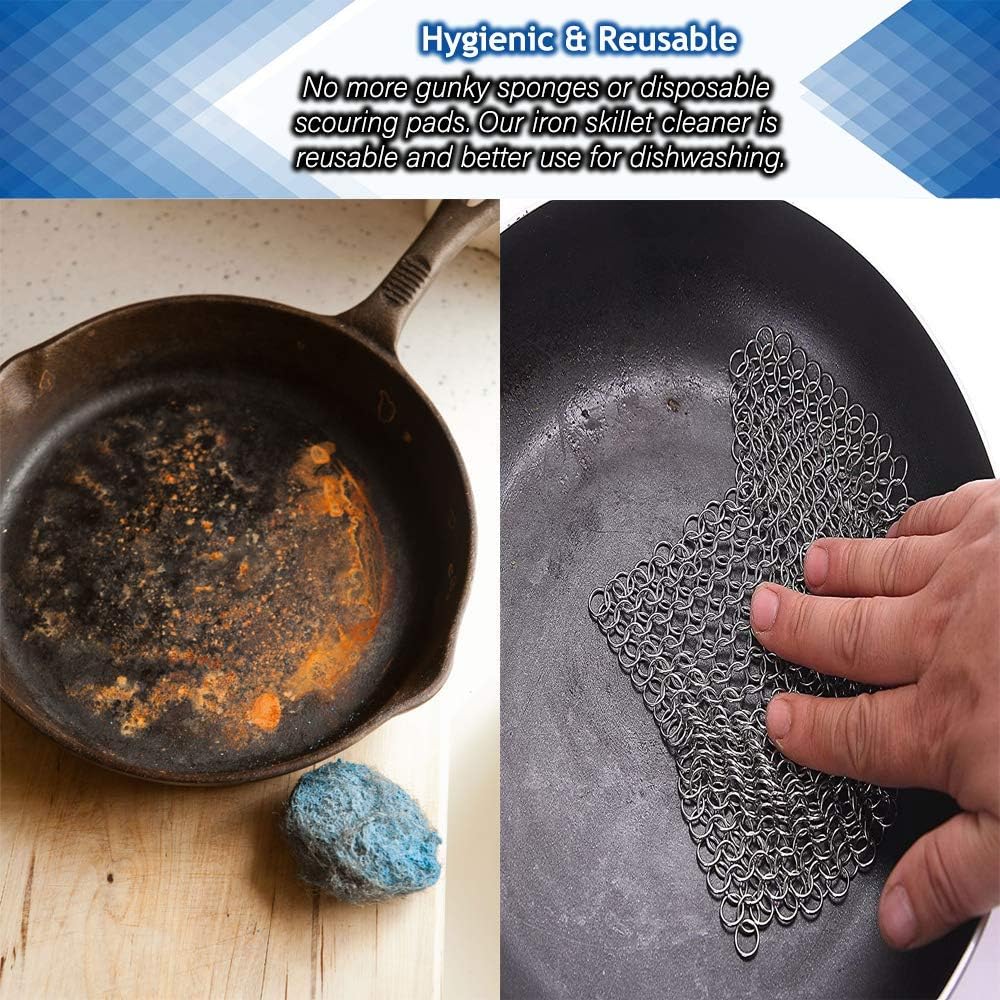 Nеw Prоduсt Washieldz Stainless-Steel Cast Iron Skillet Cleaner for Cookware, Pot and Grill | Premium Chainmail Scrubber with Hanging Ring 6x8 Square (Pack of 1)
