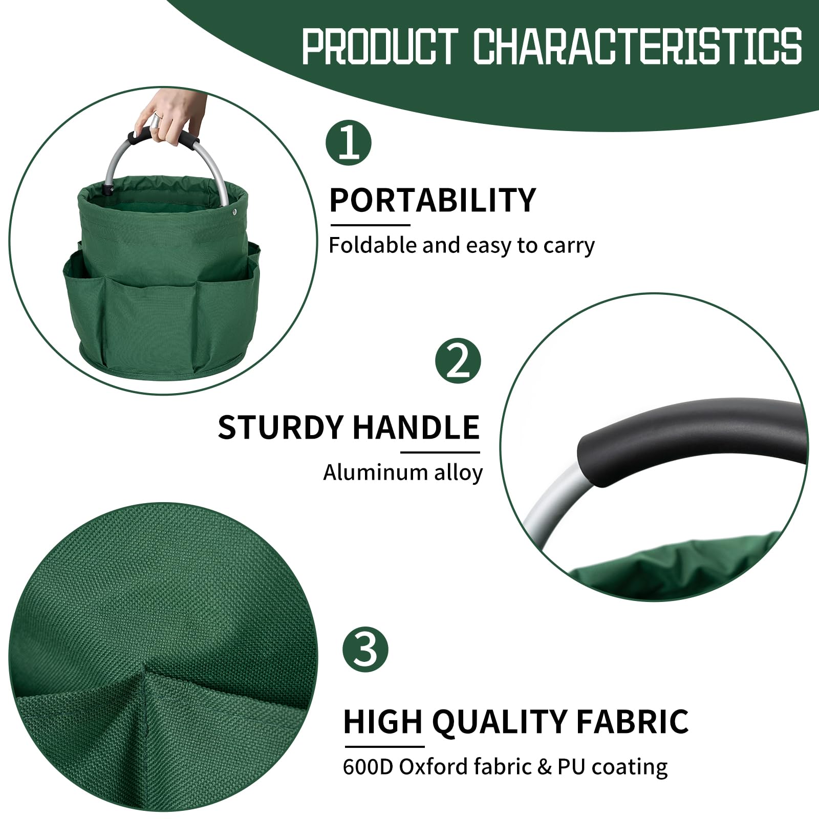 IPEB Cleaning Caddy Organizer with Handle Foldable Cleaning Bucket Organizer Cleaning Caddy Bag Cleaning Tool Bucket Multi-pocket Tool Bag for Cleaners & Housekeepers,Green - Image 4