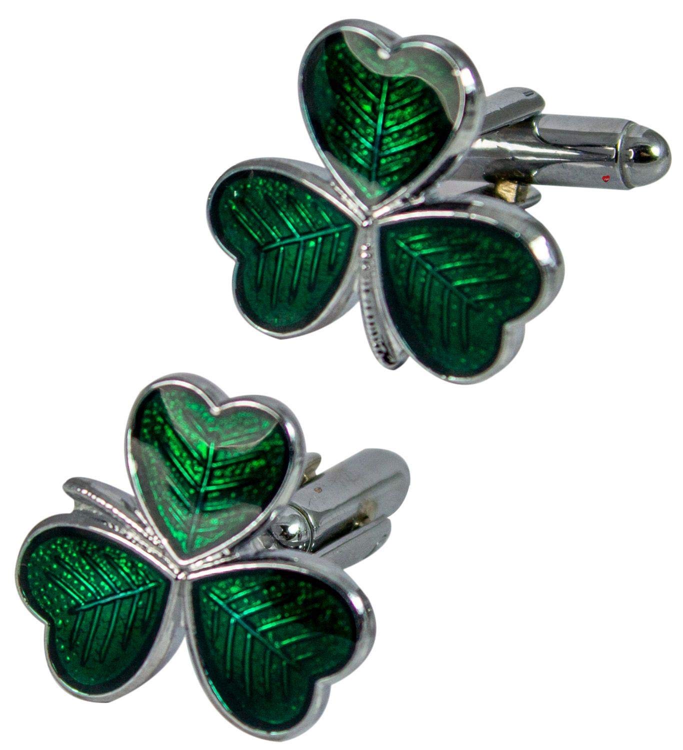 I LUV LTD Gemelos para Hombre, Trébol Irlandés, Trébol de 3 Hojas, Irlandés, Ropa Formal Verde Esmaltada, Bodas