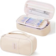 SKYDUE Beige Pencil Case for Girls & Boys Large Capacity Zippered Pencil Pouch with Multi-Compartment, Aesthetic Pencil Bag for School & Office Supplies