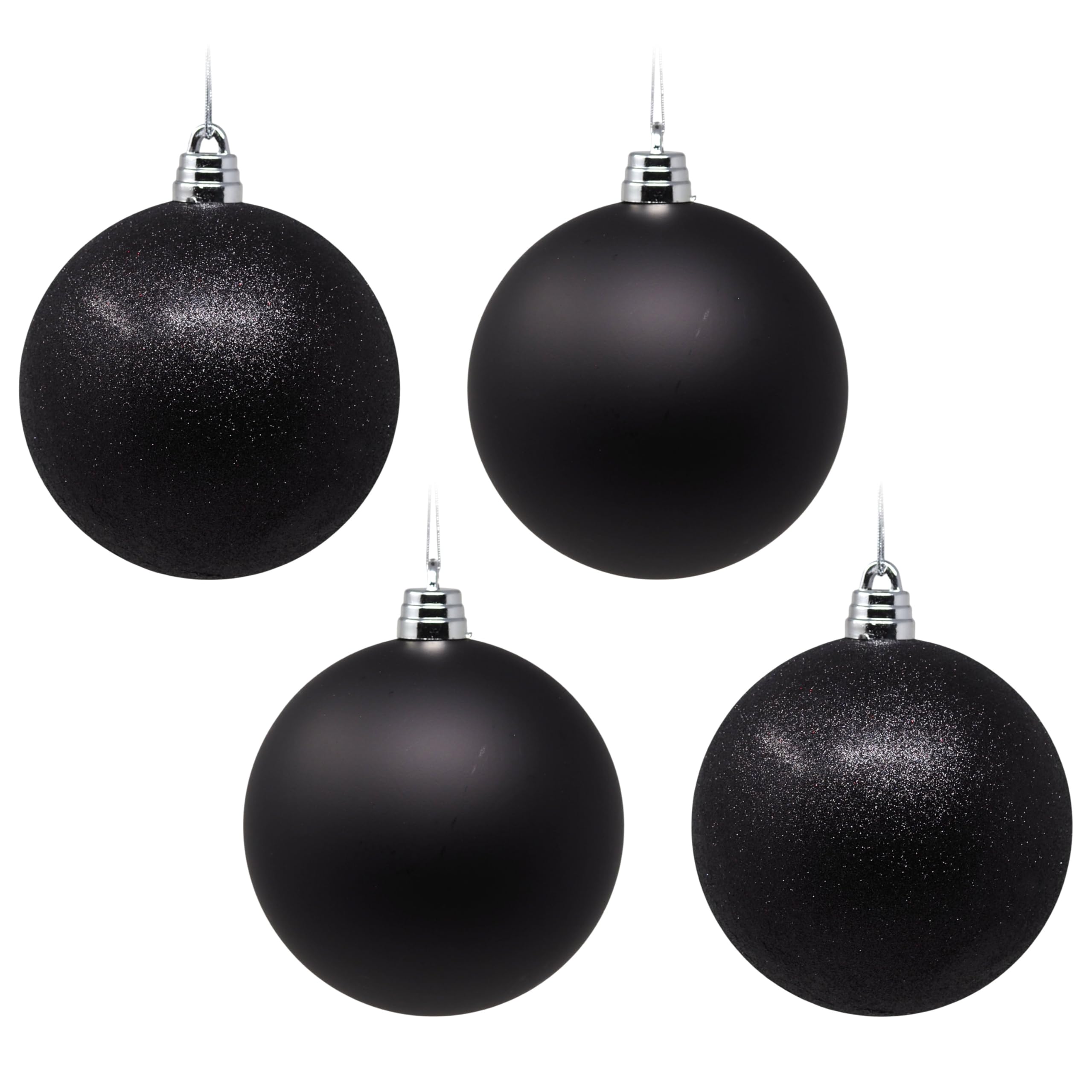 Large 15cm Christmas Tree Baubles Black - Matte & Glitter - Set of 4