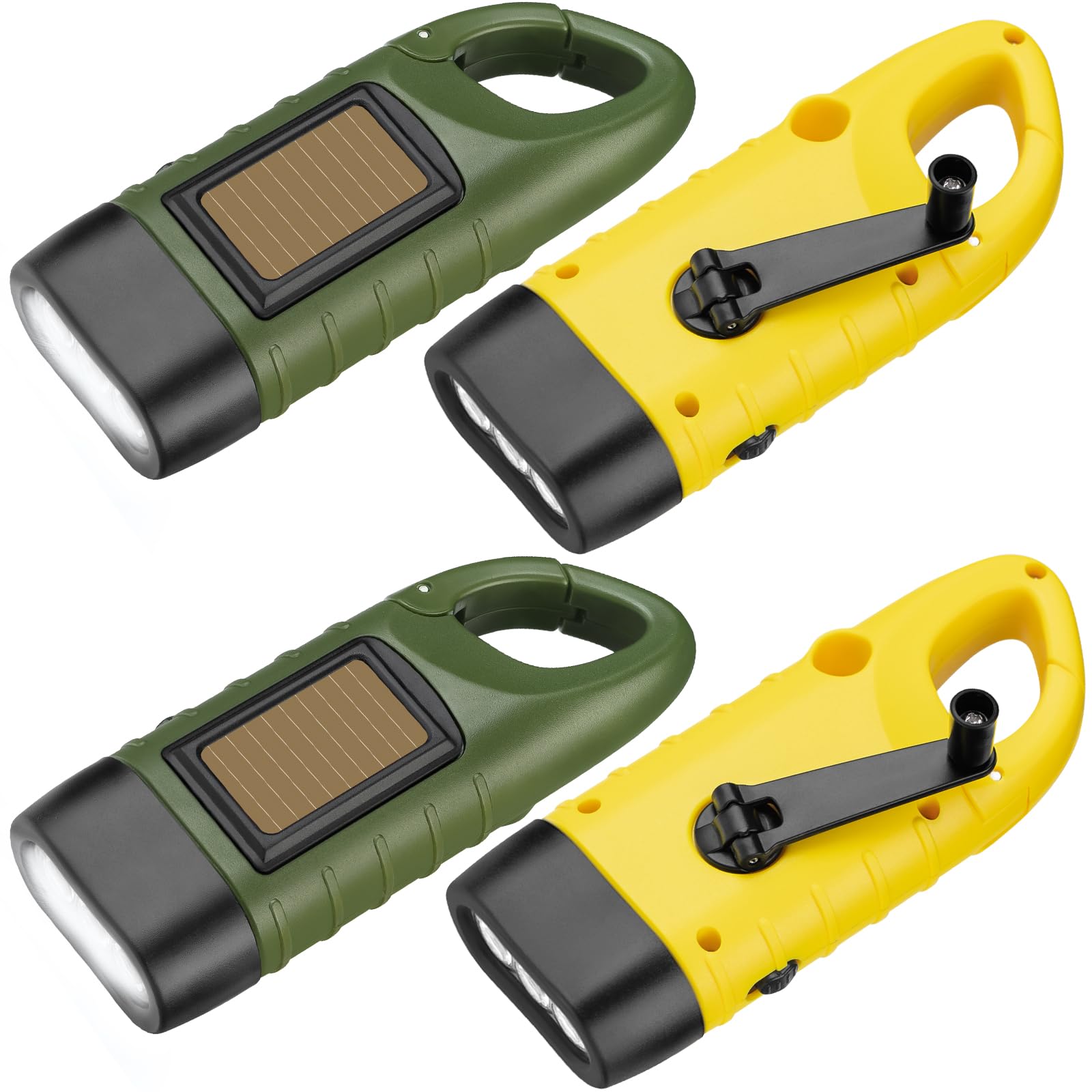 SEANCHEER Hand Crank Solar Powered Flashlights,Compact Emergency LED Flashlight Handheld Survival Flashlight,Quick Snap Carbiner Dynamo Flashlight for