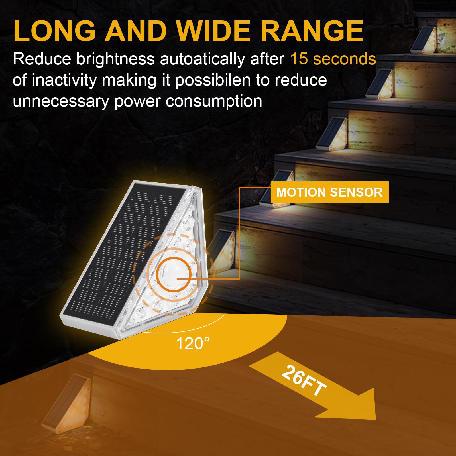 GuKKK Lampa solarna do użytku na zewnątrz, 4 sztuki, lampy solarne do schodów z detektorem, 3000 K, oświetlenie dróg, oświetlenie zewnętrzne, zasilane energią słoneczną, IP67, wodoszczelne lampy LED,