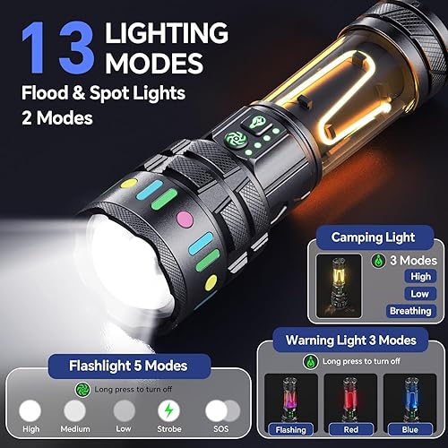 Miniatura 3 de Linterna recargable de alto lúmenes, 3000 lúmenes, 5000 mAh, súper brillante, linterna de campamento de altos lúmenes con 11 modos, impermeable,