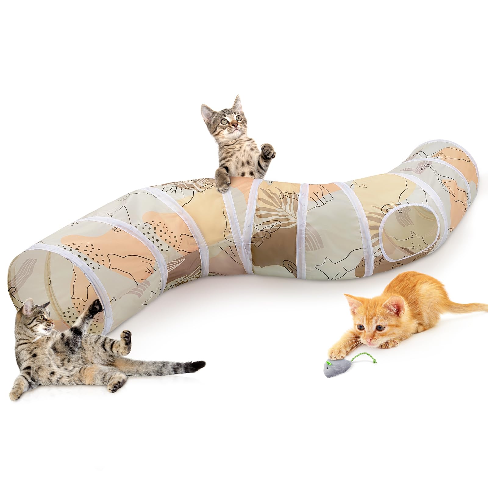 Glittme Cat Tunnel, Cat Tunnels for Indoor Cats, S-Shape Cats Cave with Cat Toys, Foldable Cat Tubes and Tunnels for Cats, Rabbit, Puppy, Guinea Pig