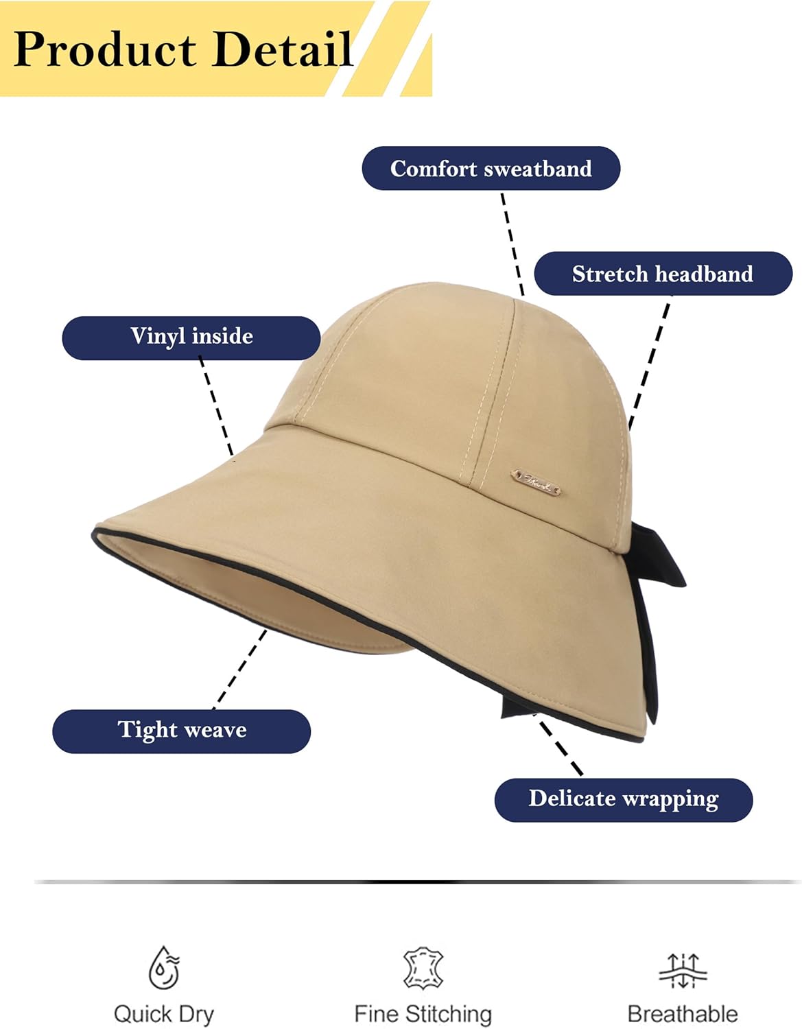 Women Sun Bucket Hat Ponytail Hole with Bow Tie Waterproof Ultra Wide Brim Beach Hat UV Protection UPF 50+ - Image 8