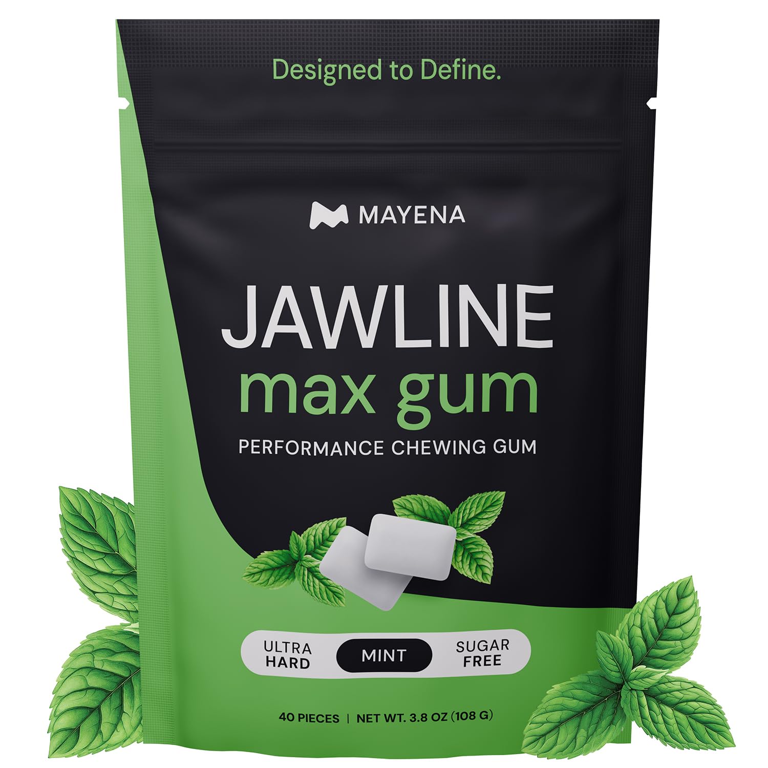 Mayena Jawline Max Gum (Mint) | Ultra-Hard Chewing Gum for High-Intensity Jaw Exercising (40pcs Pack) | Masseter Workout Gum | Helps Build Facial