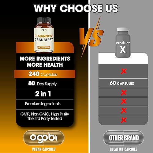 Miniatura 6 de agobi Cápsulas de mezcla de D-manosa de 1300 mg y arándano de 200 mg  240 píldoras veganas durante 80 días  Fórmula súper concentrada para la salud
