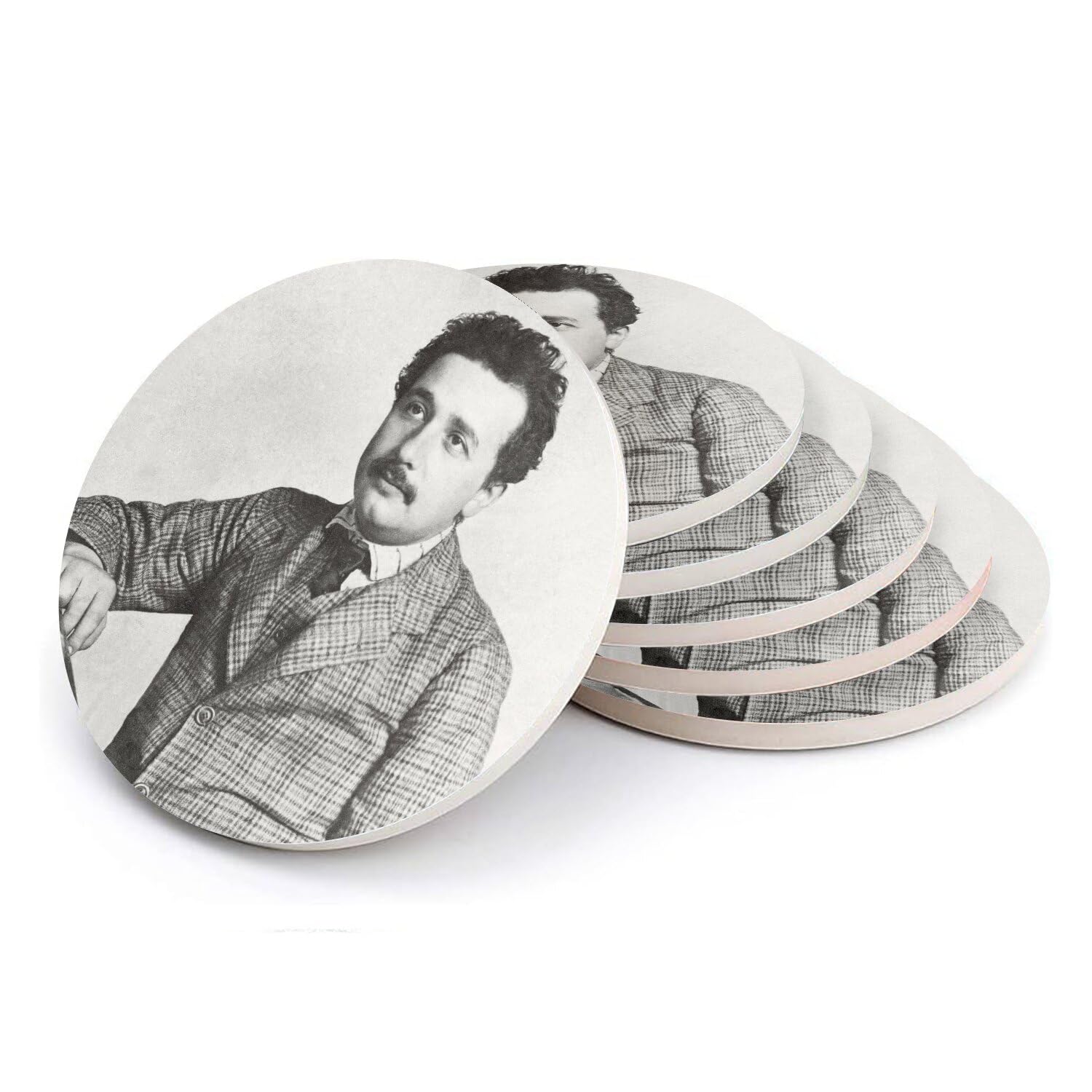 Sous-verre ronds en céramique Albert Einstein | Set dessous de verre table sciences cadeau