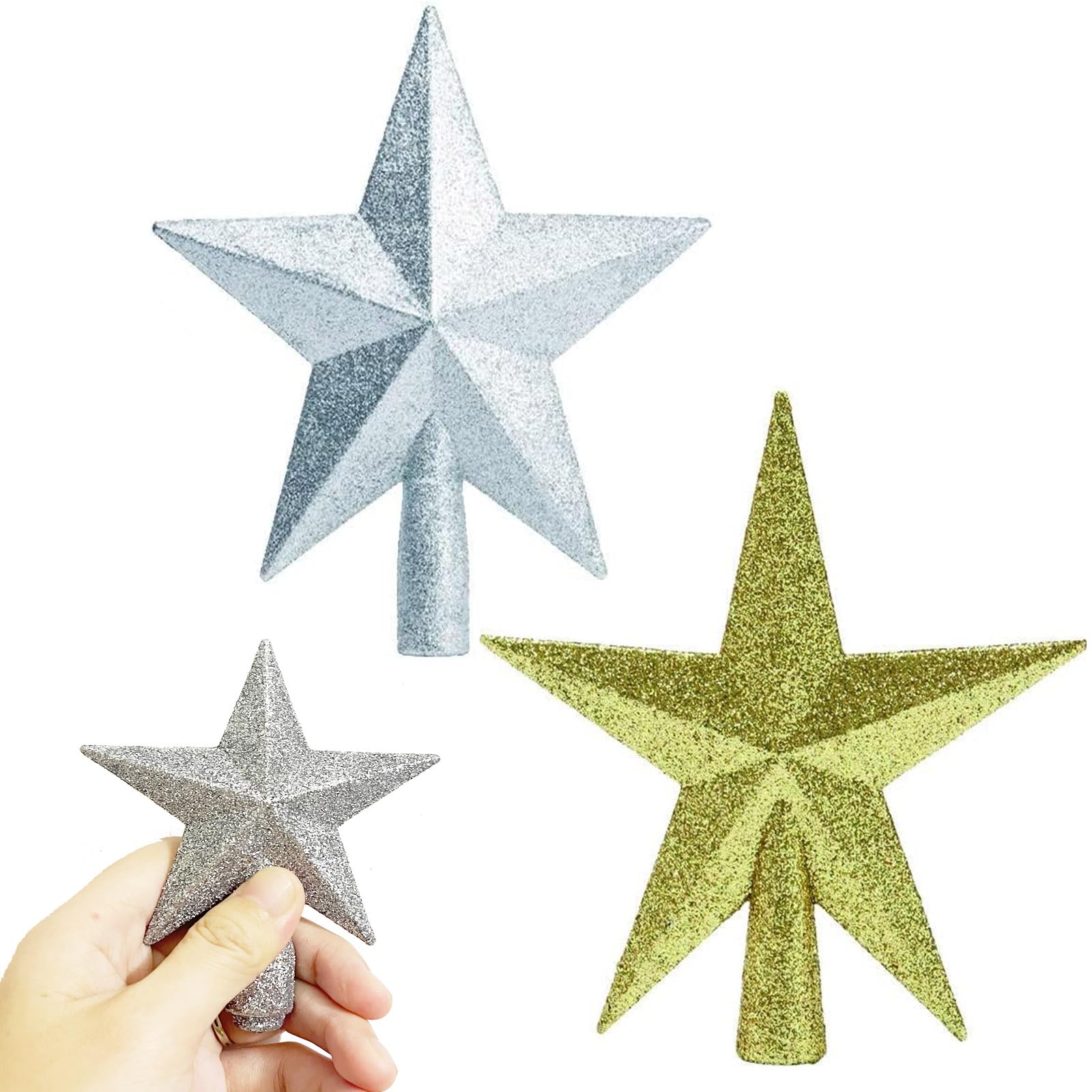 Mini Glitter Star Tree Topper - 2 Pieces Christmas Small Decorative Holiday Bethlehem Star Ornament Topper 3.9 Inch