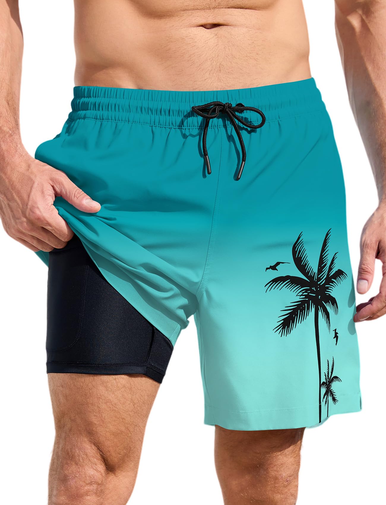 MARZXIN Badehose Herren 2 in 1 Badeshorts Schnelltrocknend Atmungsaktiv Schwimmhose Strandshorts Trainingsshorts mit Kompressionsliner