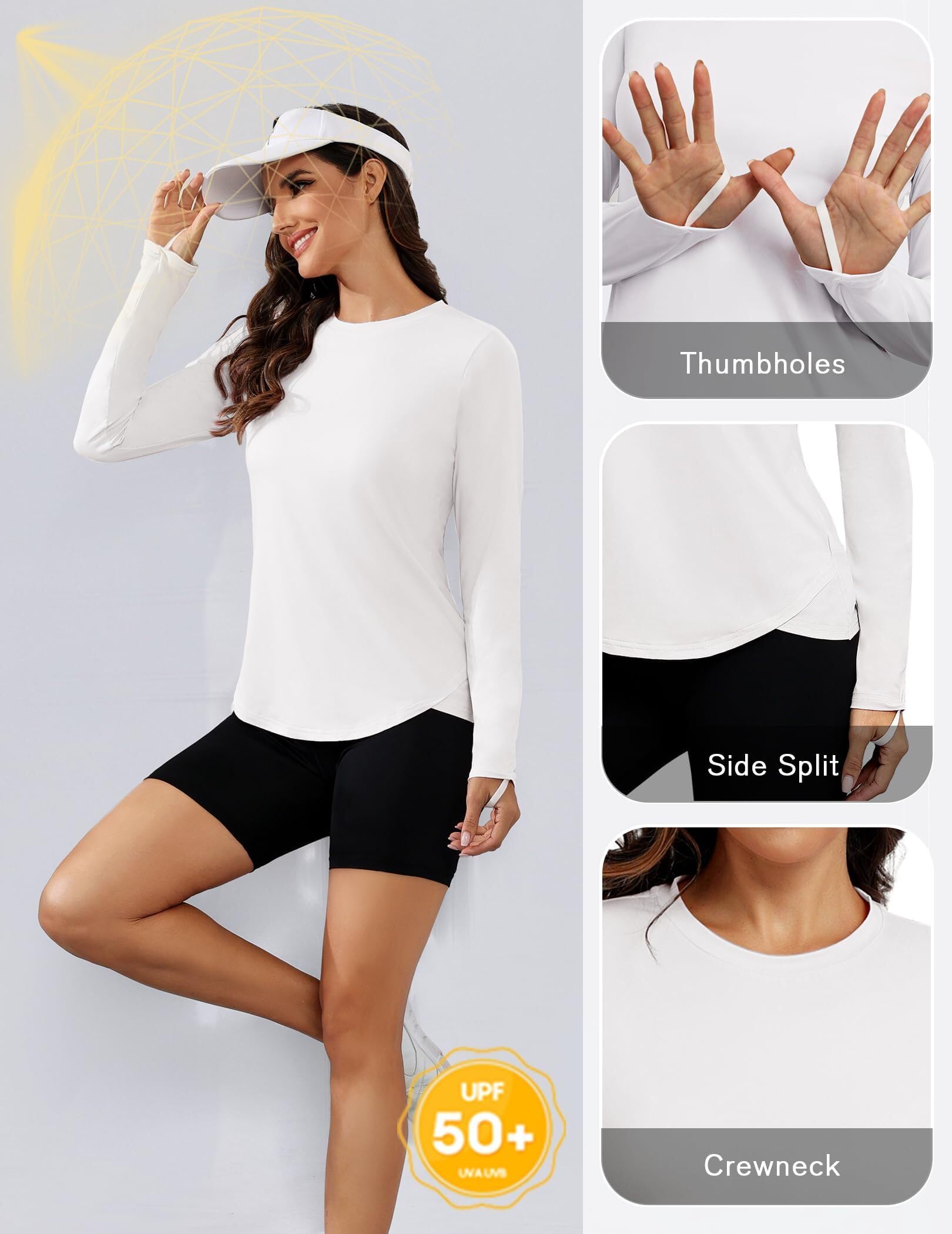 PINSPARK Camiseta deportiva Mujer Protección solar UPF 50+, Camiseta deportiva de secado rápido Camiseta ligera para correr Camiseta de manga larga para yoga Camiseta funcional transpirable Rash Guard