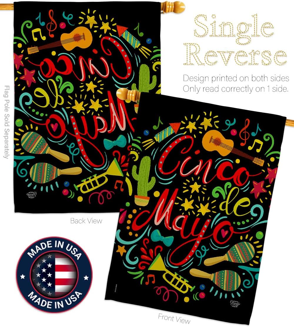 El Fiesta Cinco de Mayo House Flag - Summer Mexican Party Cactus PinataOutdoor Summertime Sunny - Decoration Banner Small Garden Yard Gift Double-Sided Made in USA 28 X 40